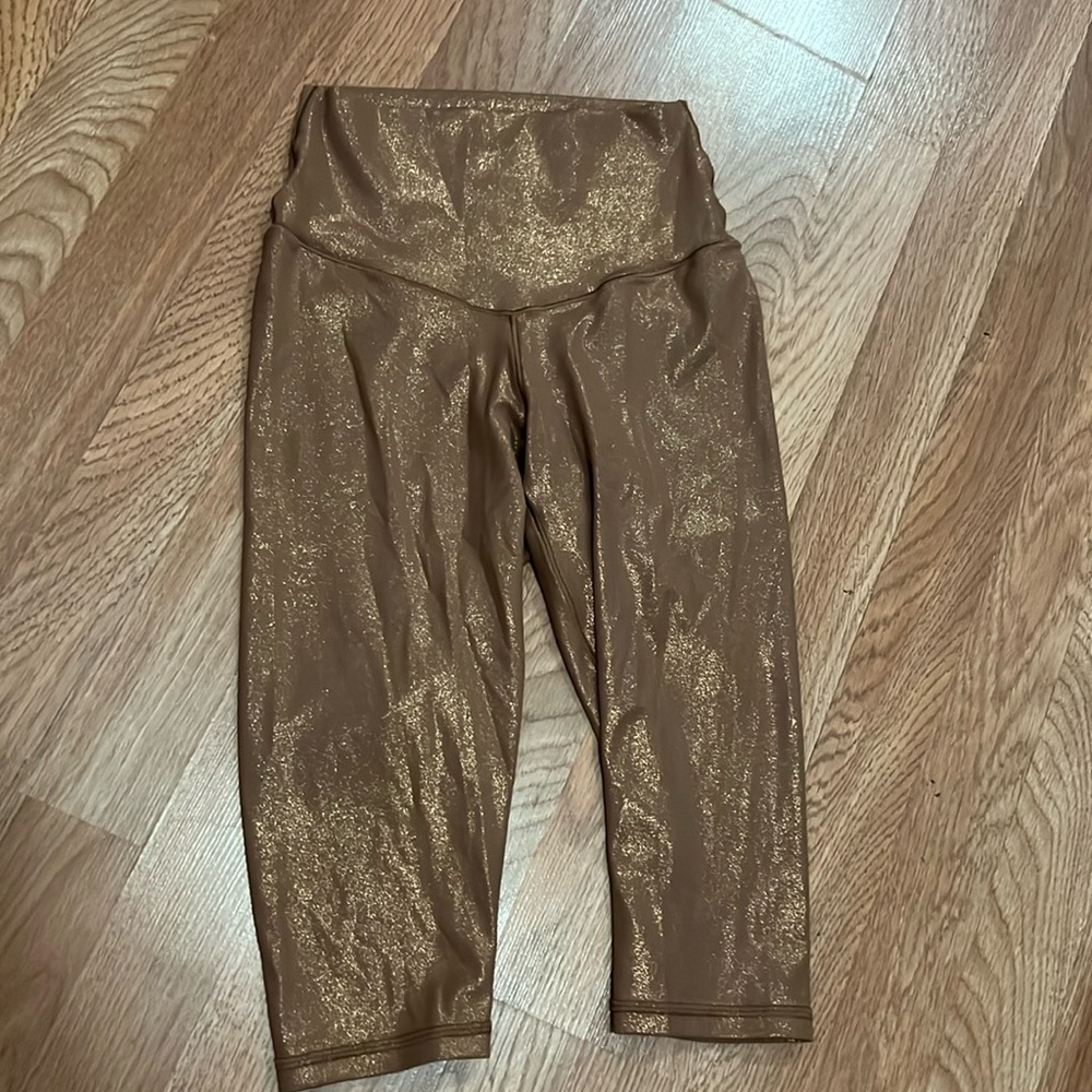Aerie Offline Real Me High Rise Gold Brown Sparkle Athletic Leggings Sz S